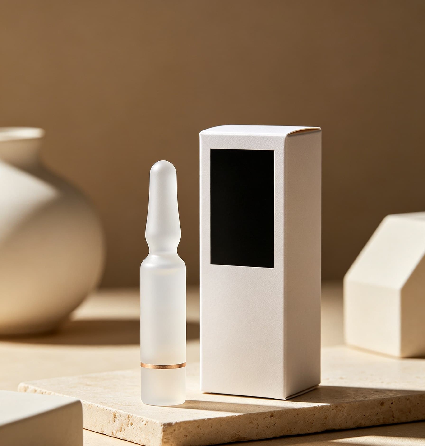 Matte white ampoule and carton packaging concept