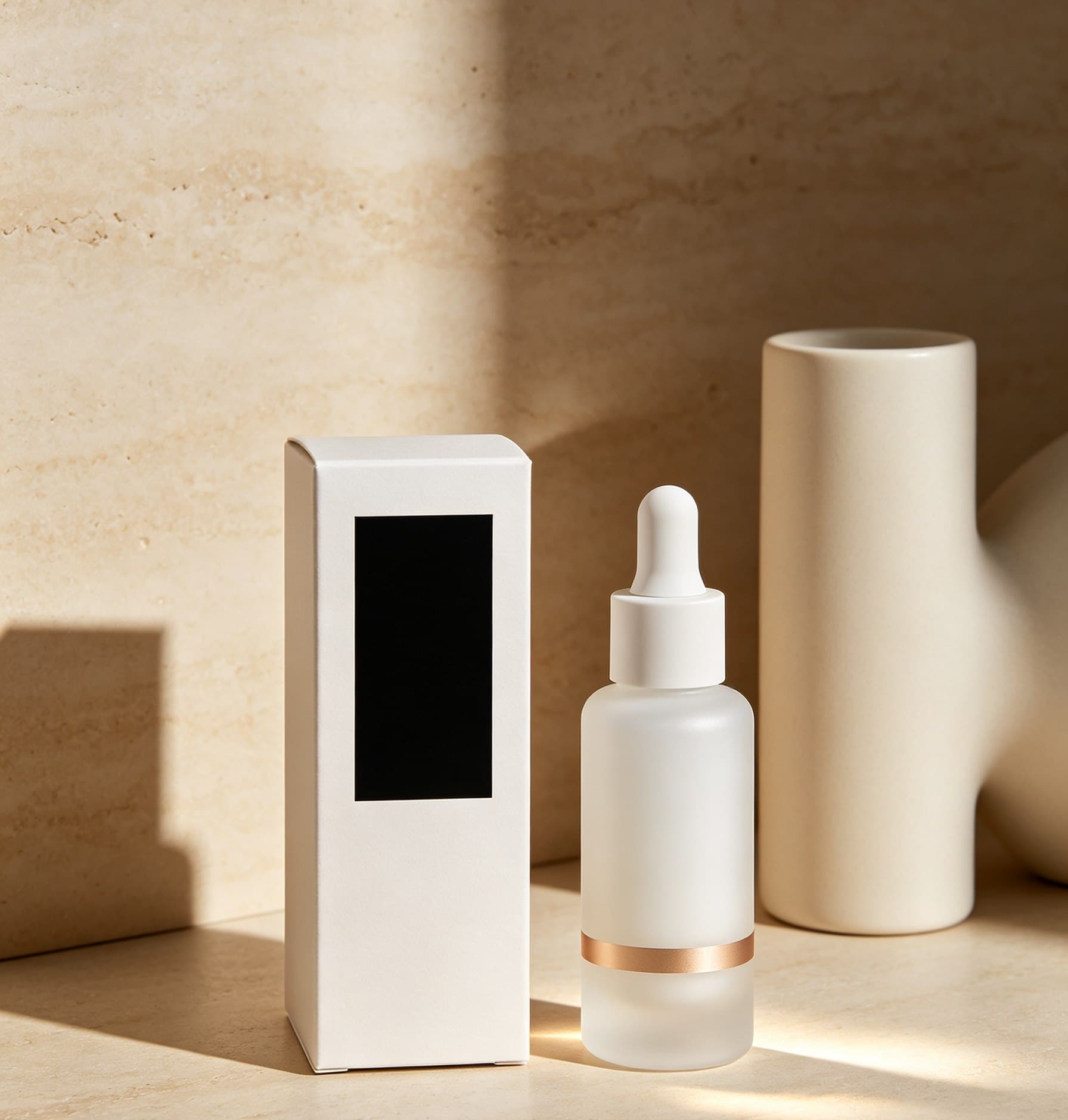 Matte white ampoule and carton packaging concept