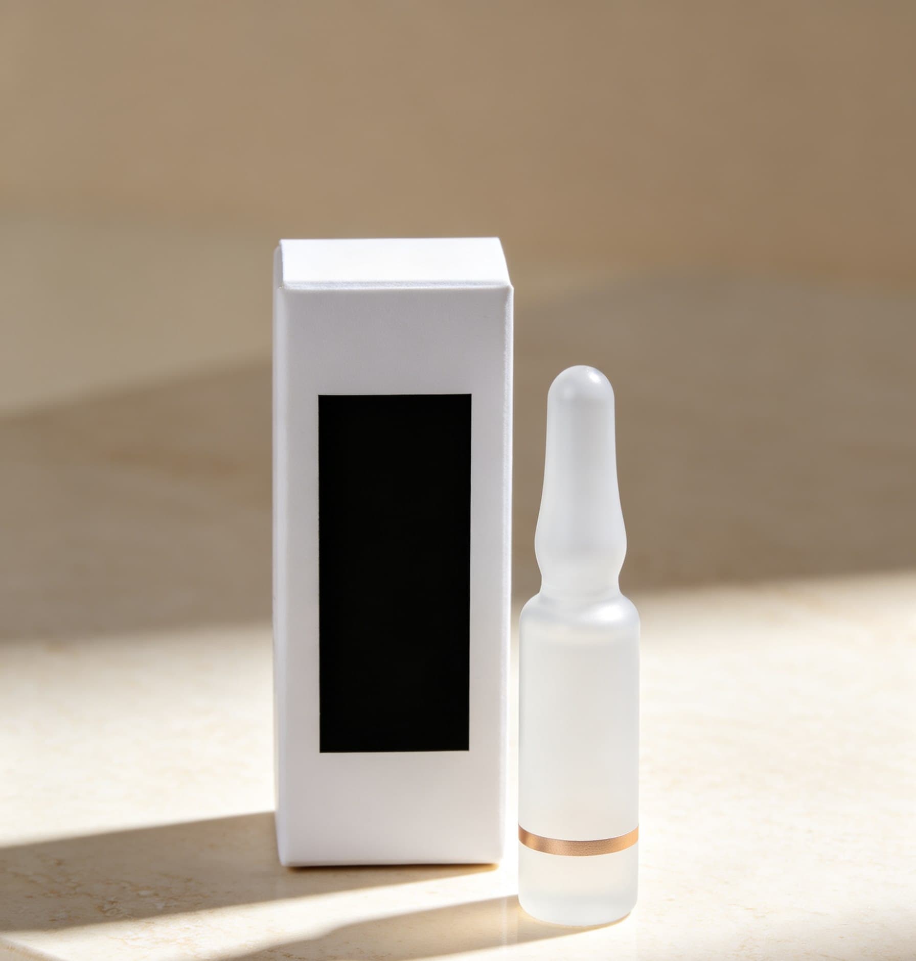 Matte white ampoule and carton packaging concept