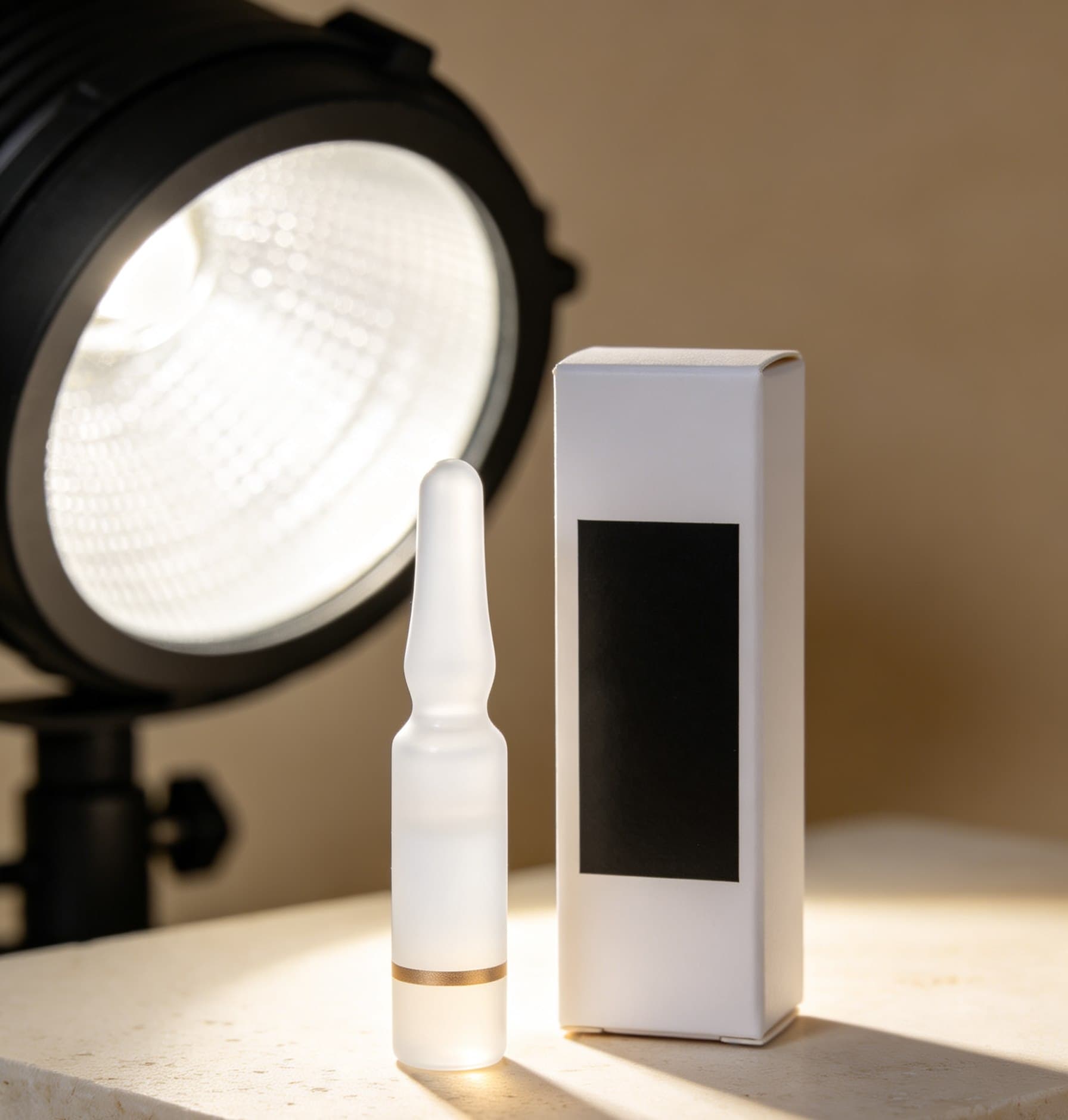 Matte white ampoule and carton packaging concept
